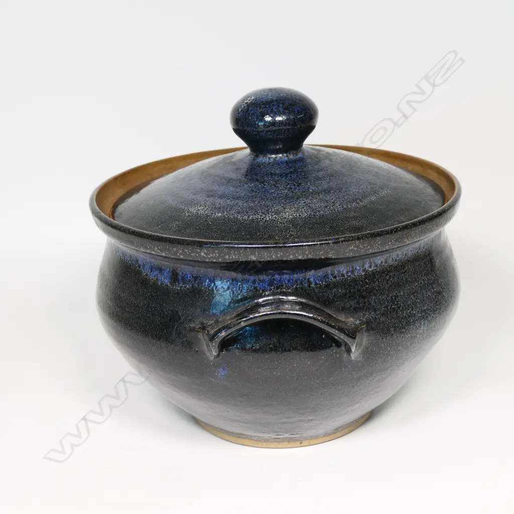 Jim Greig large lidded storage jar in blue and black tones. H.180mm Image 1++