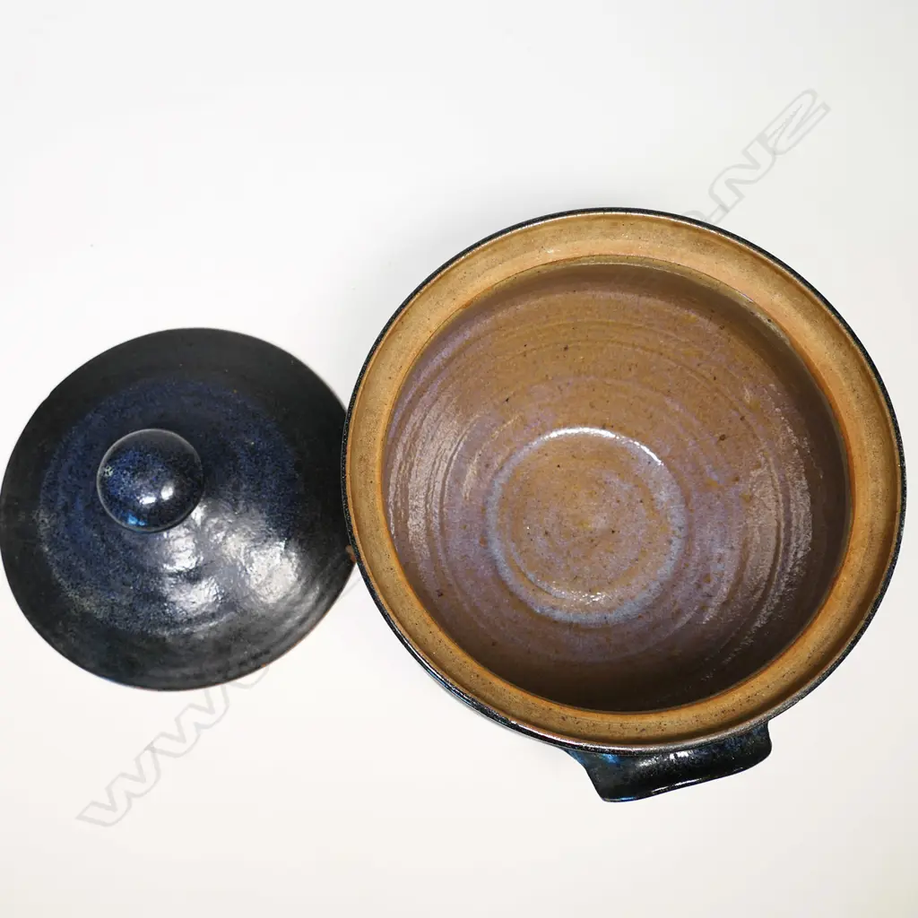 Jim Greig large lidded storage jar in blue and black tones. H.180mm Image 1++