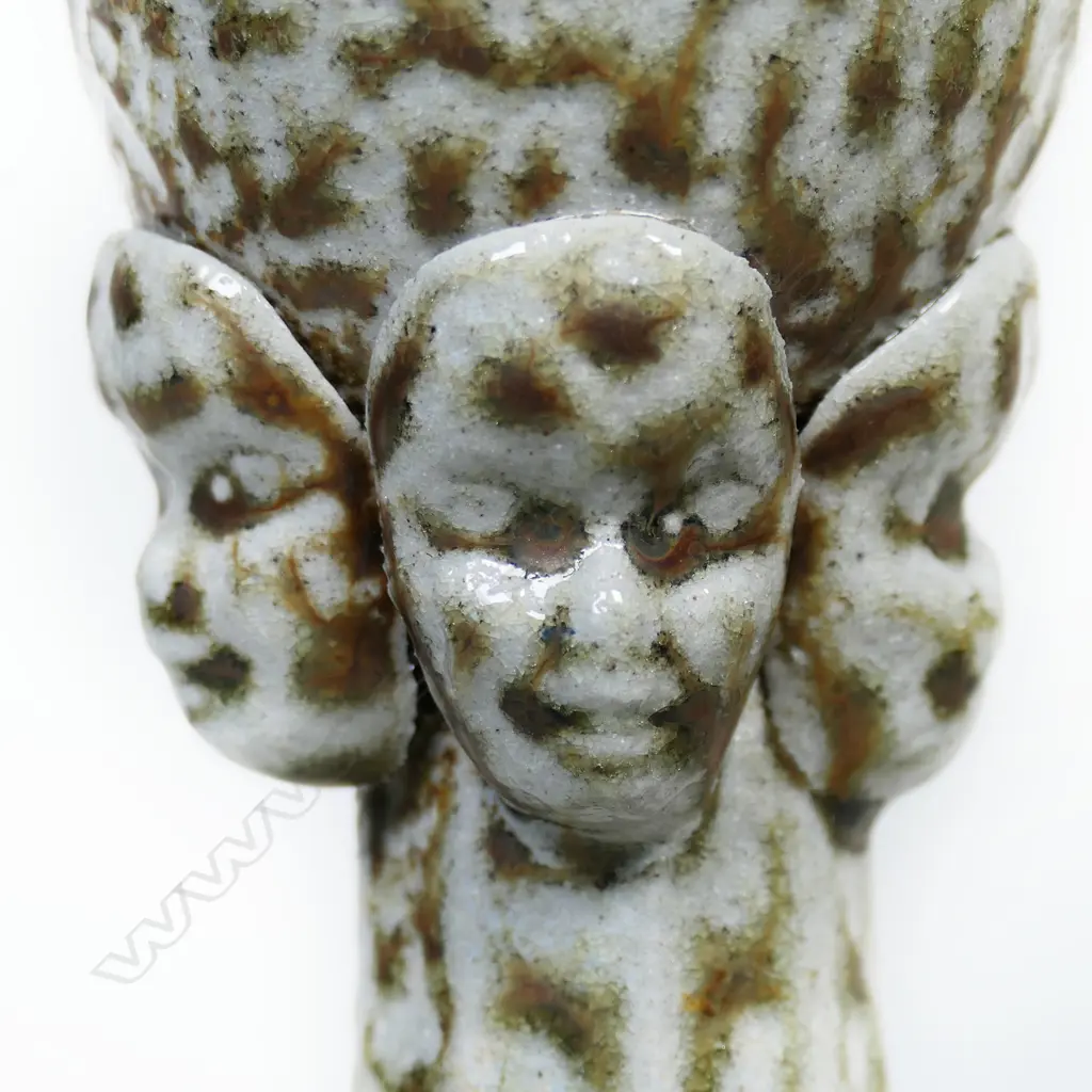 (P66) 2 salt glazed Janet Smith goblets w face detail. H 260mm. Image 1++