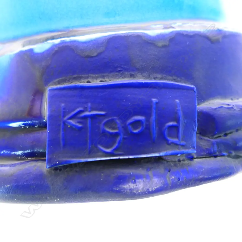 Katie Gold 'The volcanic standing cup'. H 500mm. Bowl on spiraled plinth. Blue Image 1++