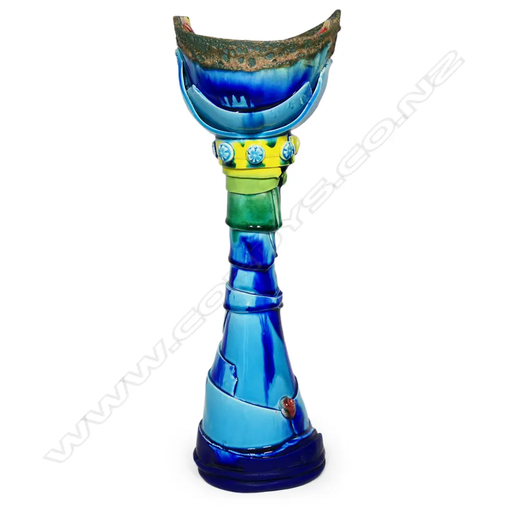 Katie Gold 'The volcanic standing cup'. H 500mm. Bowl on spiraled plinth. Blue Image 1++