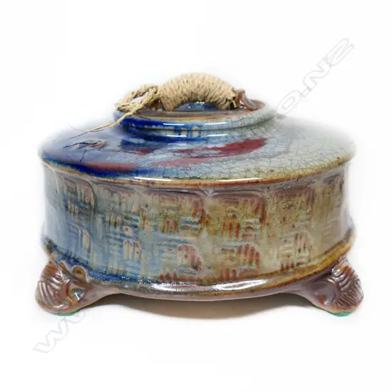 (F9-A) Mike O'Donnell pottery lidded vessel. H 130mm. Impressed mark to the base