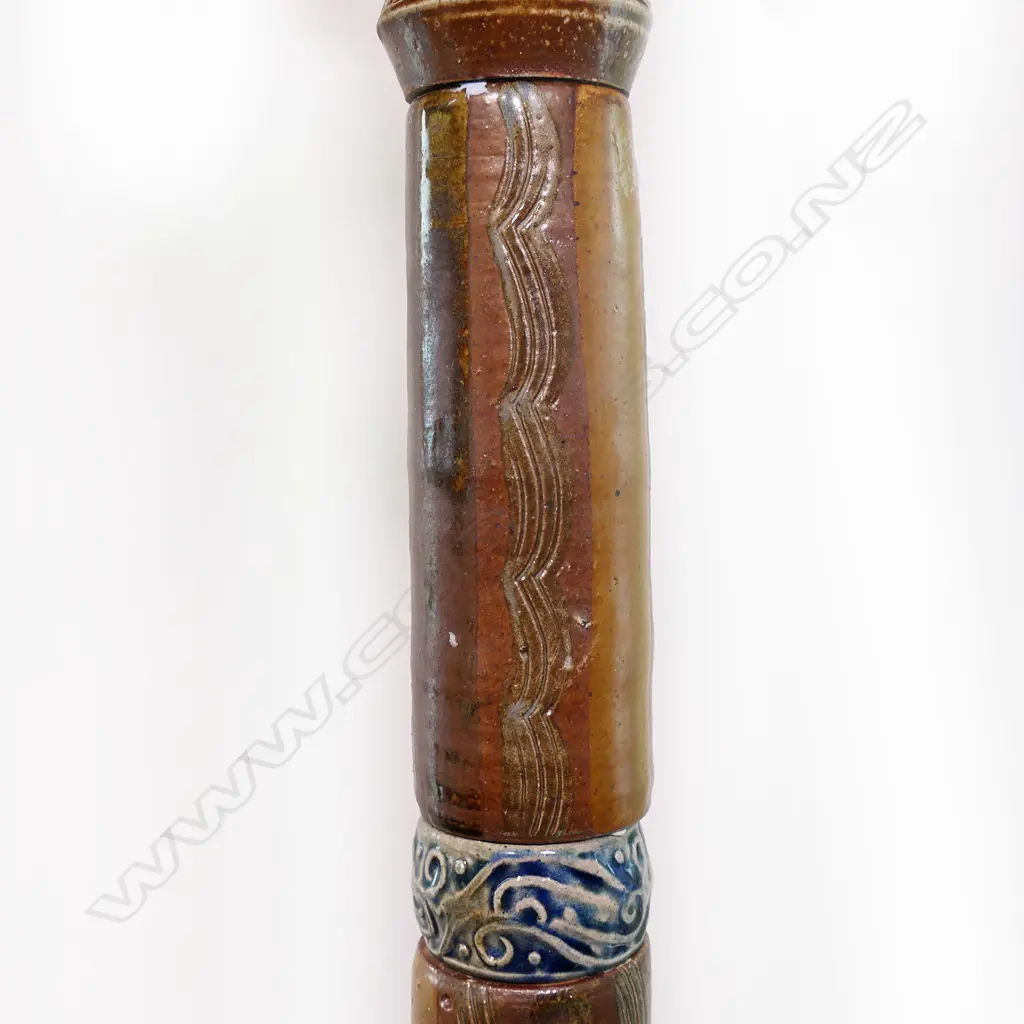 Petra Meyboden salt glazed stoneware bird on plinth w rimu base. H 1200mm. 8 pc composition Image 1++
