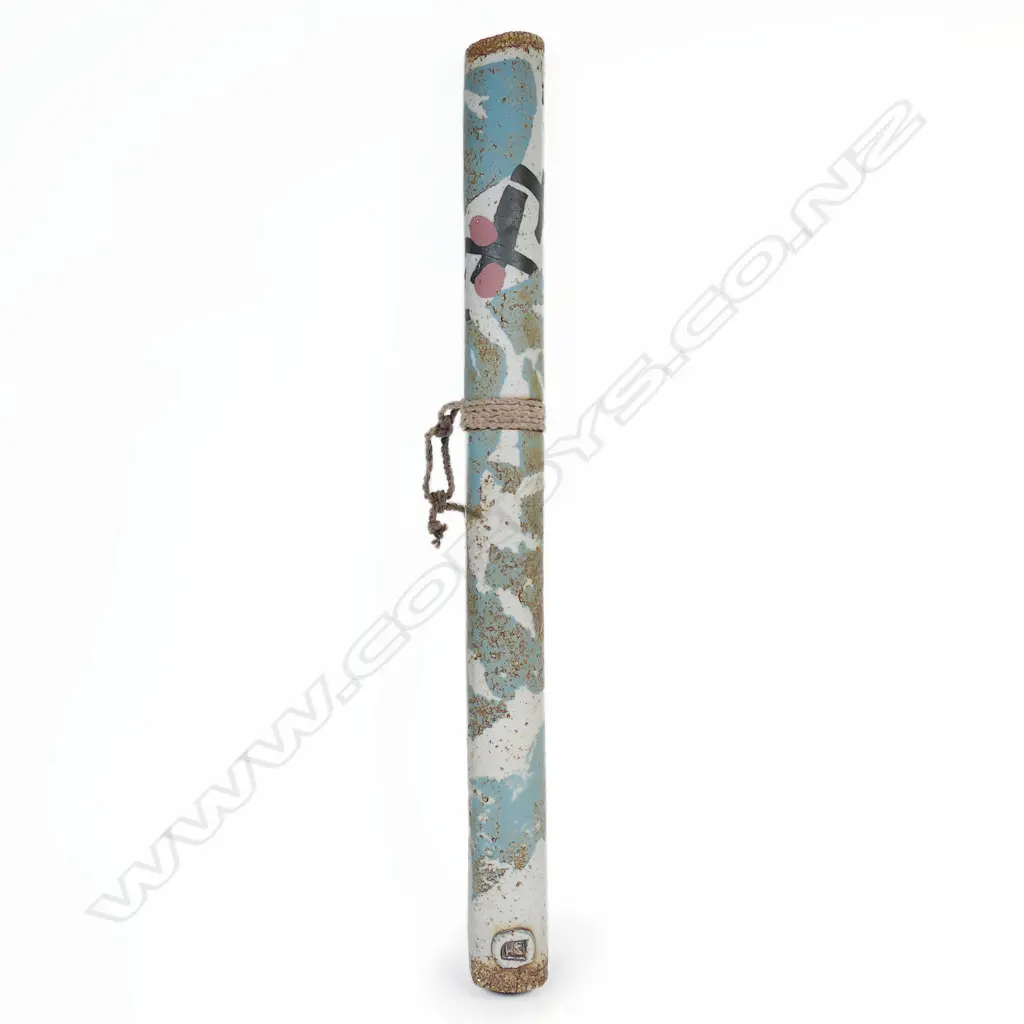 (P68) Sarah Harrison tubular wall vase w abstract patterns. H 400mm. Image 1++