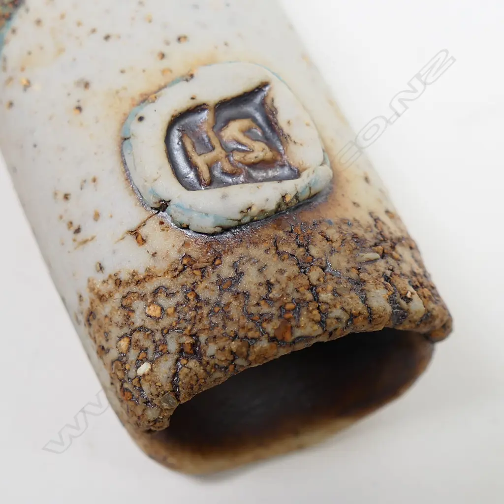 (P68) Sarah Harrison tubular wall vase w abstract patterns. H 400mm. Image 1++