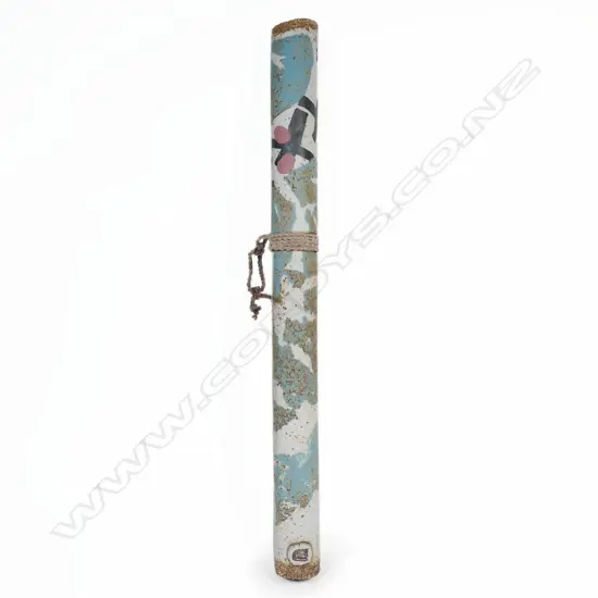 (P68) Sarah Harrison tubular wall vase w abstract patterns. H 400mm.
