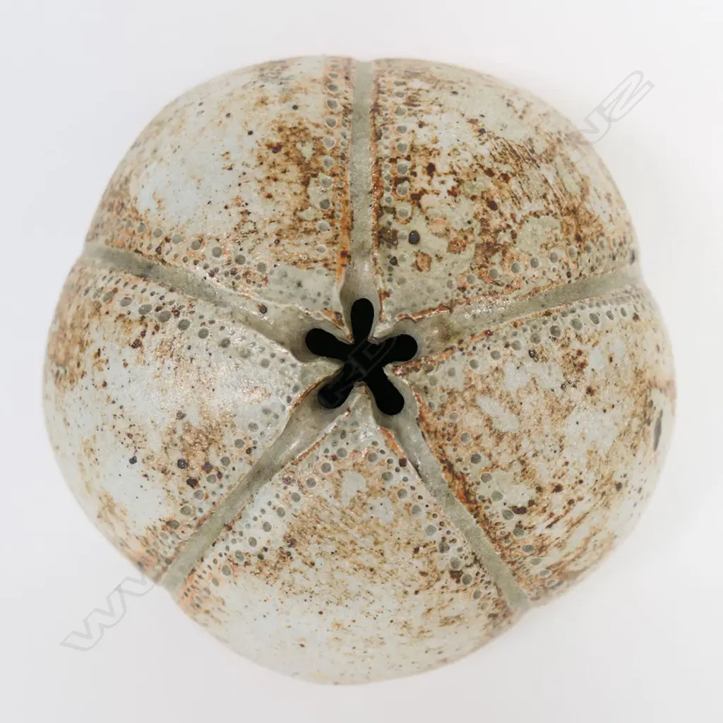 Alan Wallwork (1931-2019)stoneware sculpted see egg (kina). Incised potter's mark to base. Dia.110mm. Image 1++