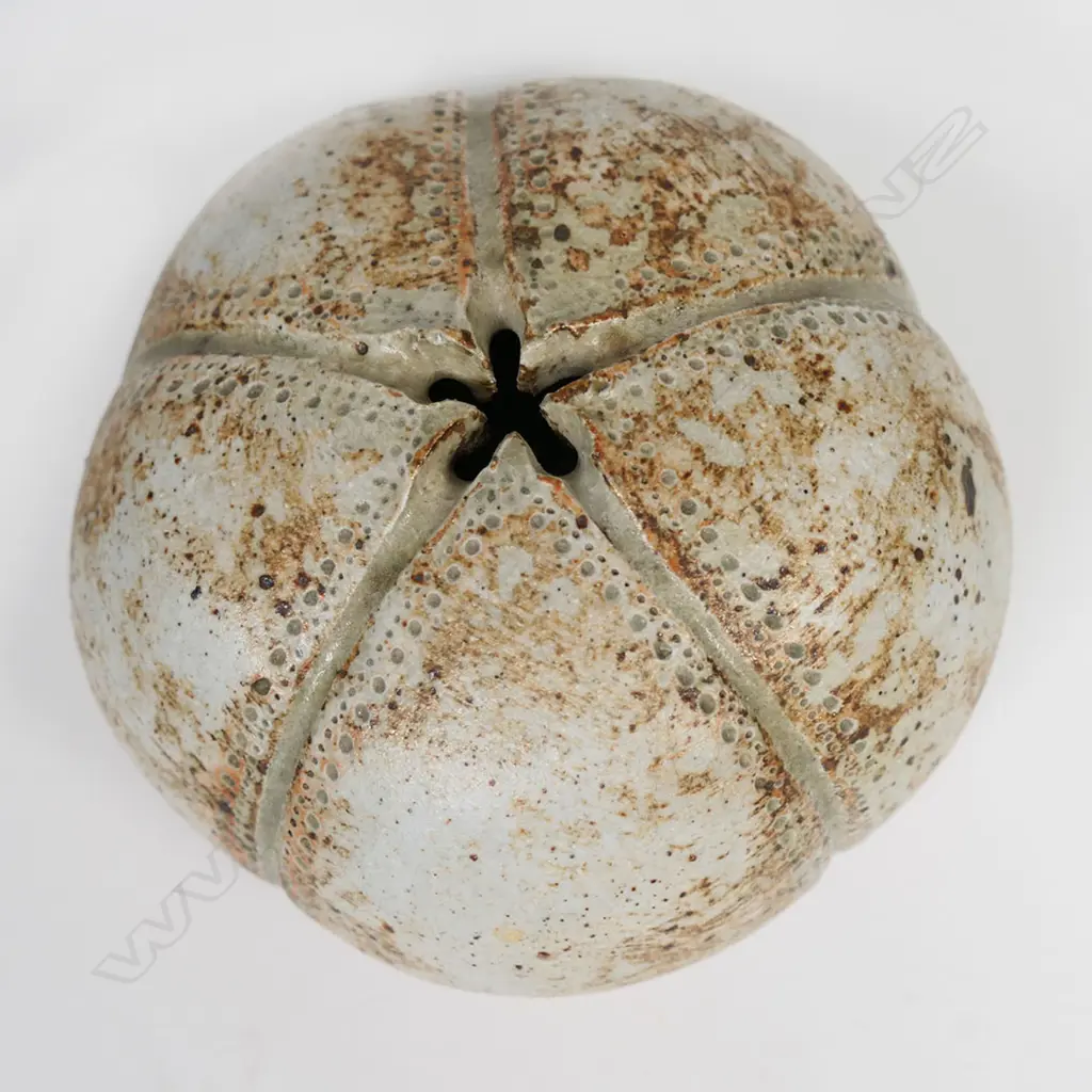 Alan Wallwork (1931-2019)stoneware sculpted see egg (kina). Incised potter's mark to base. Dia.110mm. Image 1++
