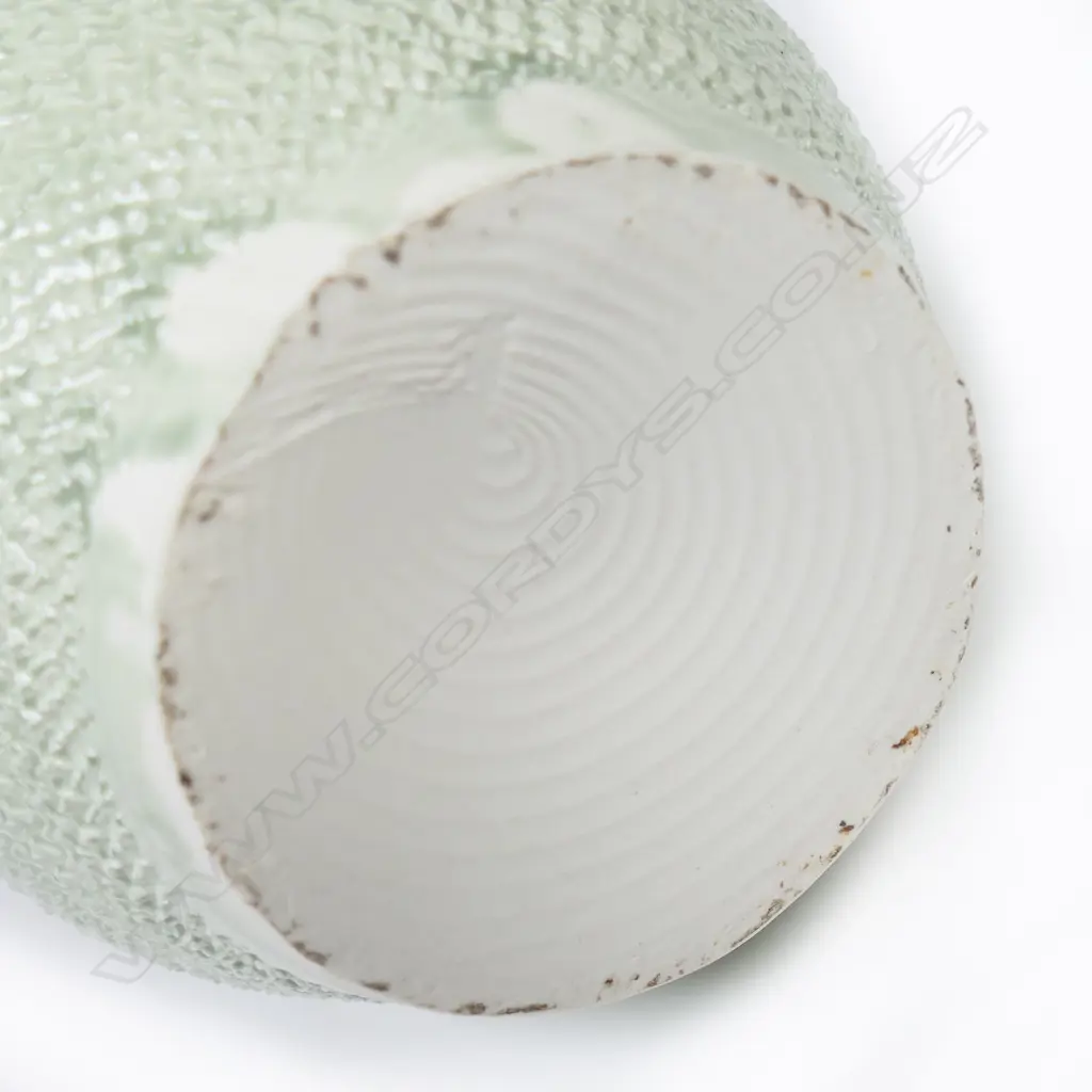 Ross Mitchell-Anyon celadon glazed jug. Textured body Image 1++