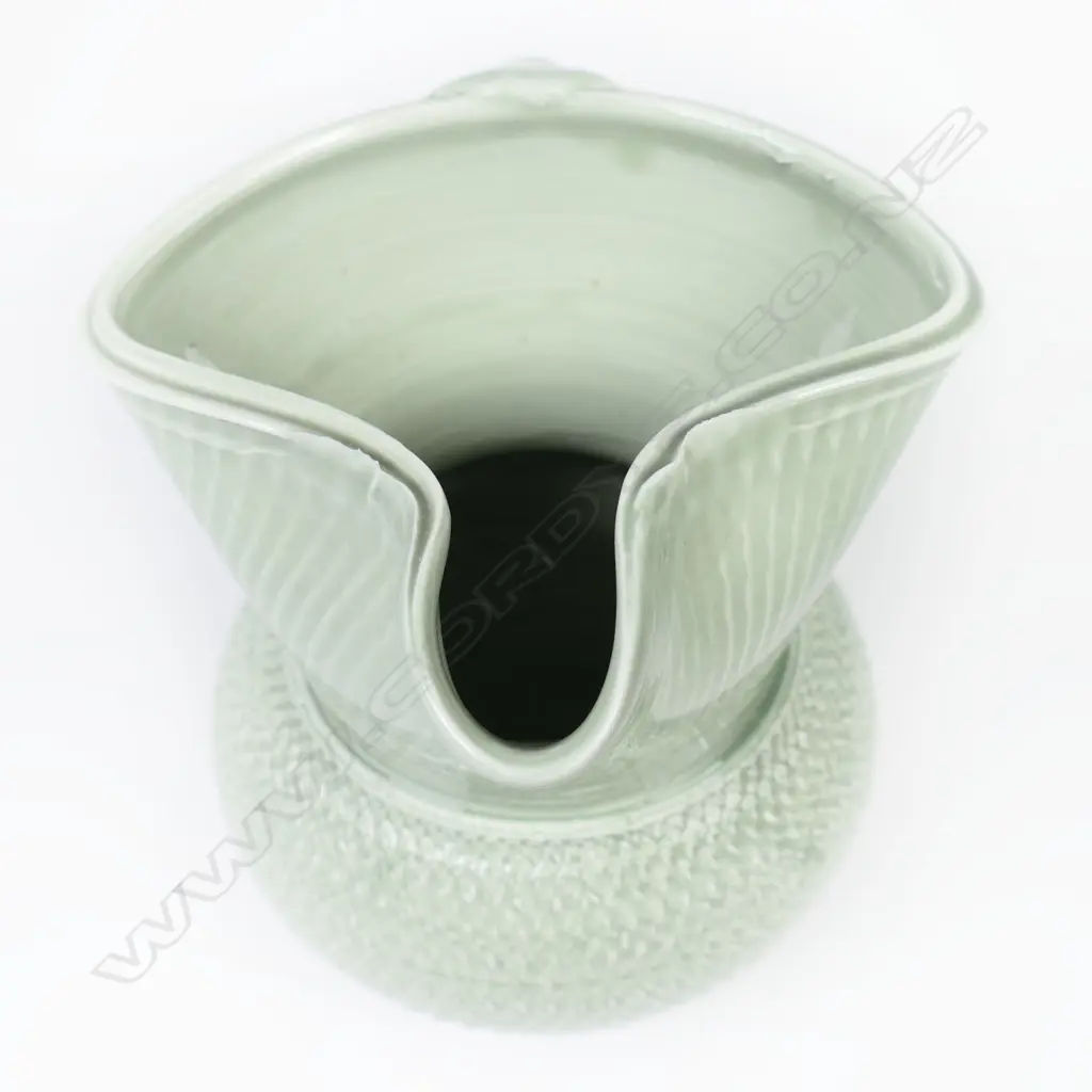 Ross Mitchell-Anyon celadon glazed jug. Textured body Image 1++