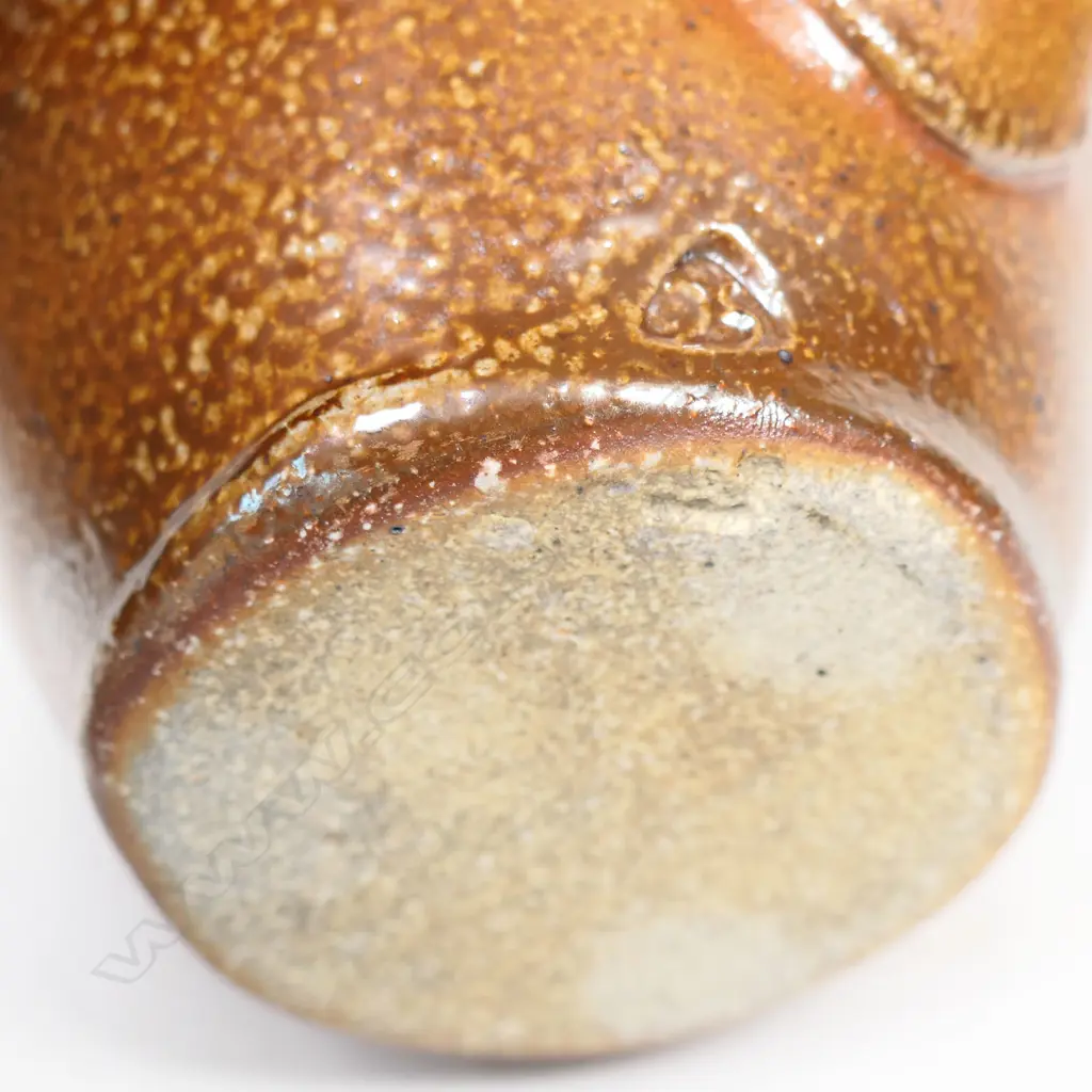 Duncan Shearer wood fired teapot caramel/grey glaze effects lustrous brown ground. Impressed marks Image 1++