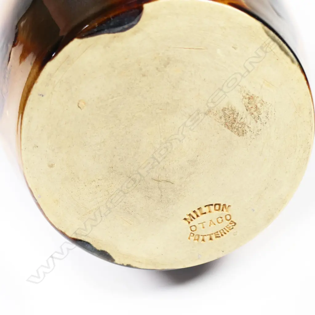 A rare 19thC NZ Milton Pottery majolica pottery flask Image 1++