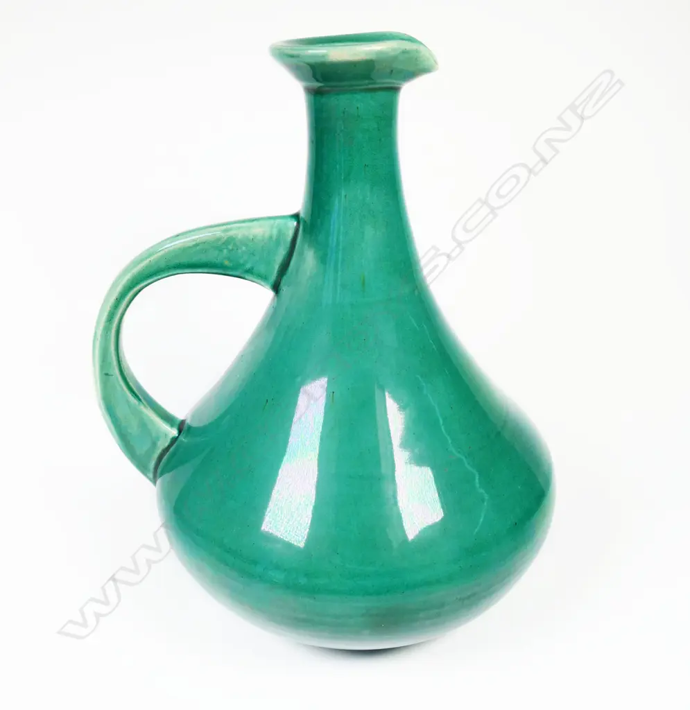 Peter Hutson N.Z. colonial green glazed pottery wine ewer Image 1++