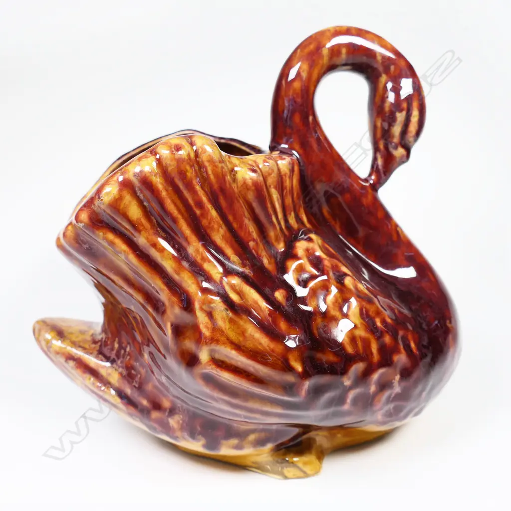 Crown Lynn early large trickle glaze swan vase Image 1++
