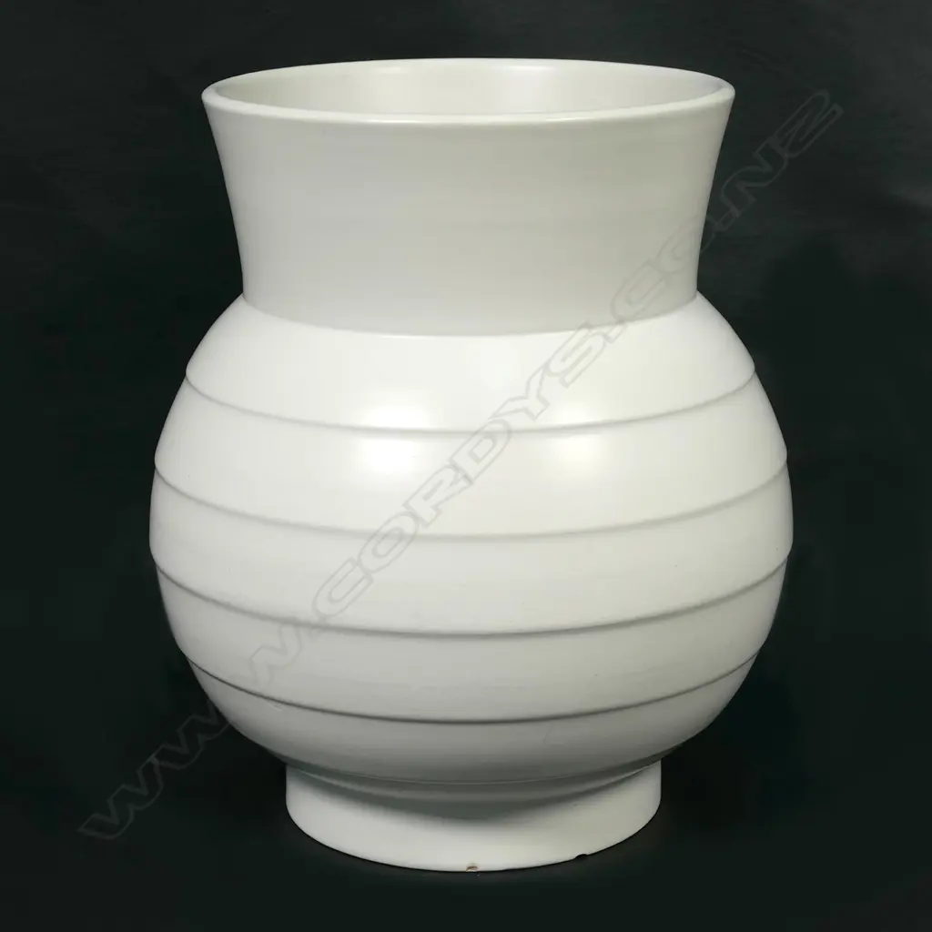 A Crown Lynn medium 'Hand Potted' vase shape #24 with lathe banded spherical body and open flared neck, Image 1++