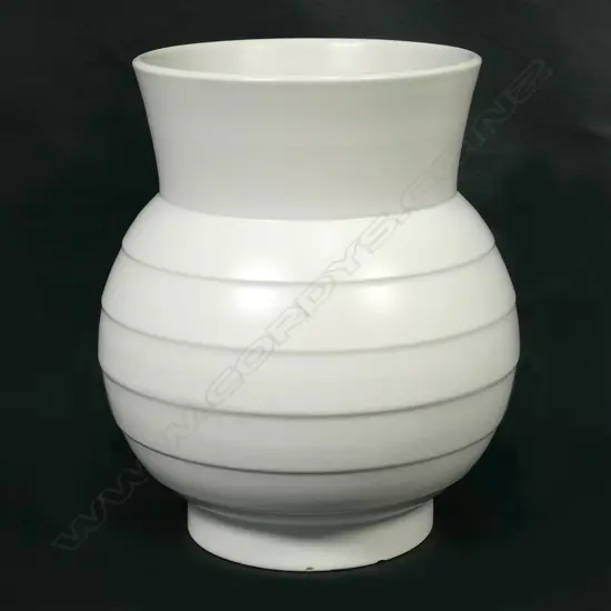 A Crown Lynn medium 'Hand Potted' vase shape #24 with lathe banded spherical body and open flared neck,