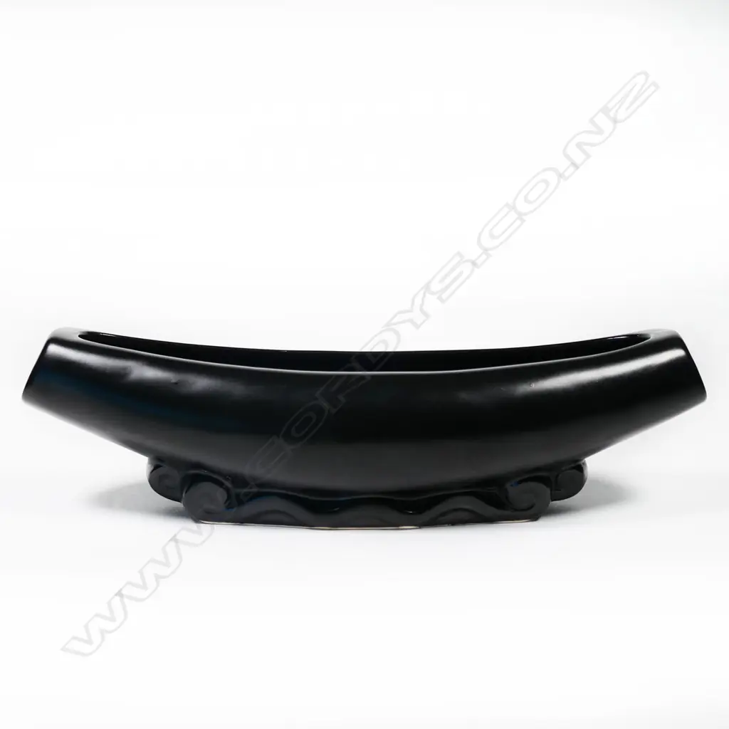Black Crown Lynn trough vase on scrolled base #108 W.290mm Image 1++