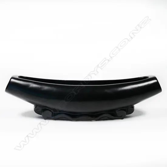 Black Crown Lynn trough vase on scrolled base #108 W.290mm