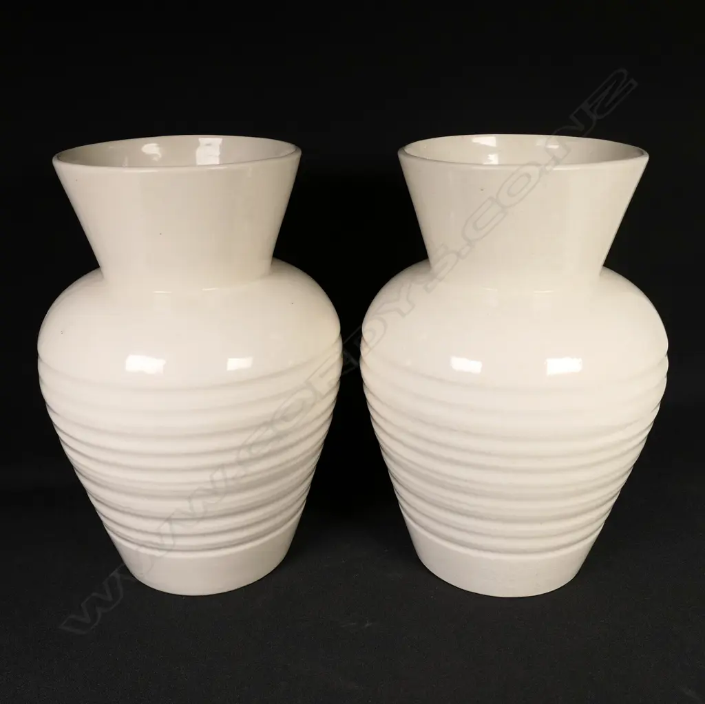 2 large Crown Lynn flared and ring turned vases. Both moulded with glossy glaze and '2070' to base. H.250mm Image 1++