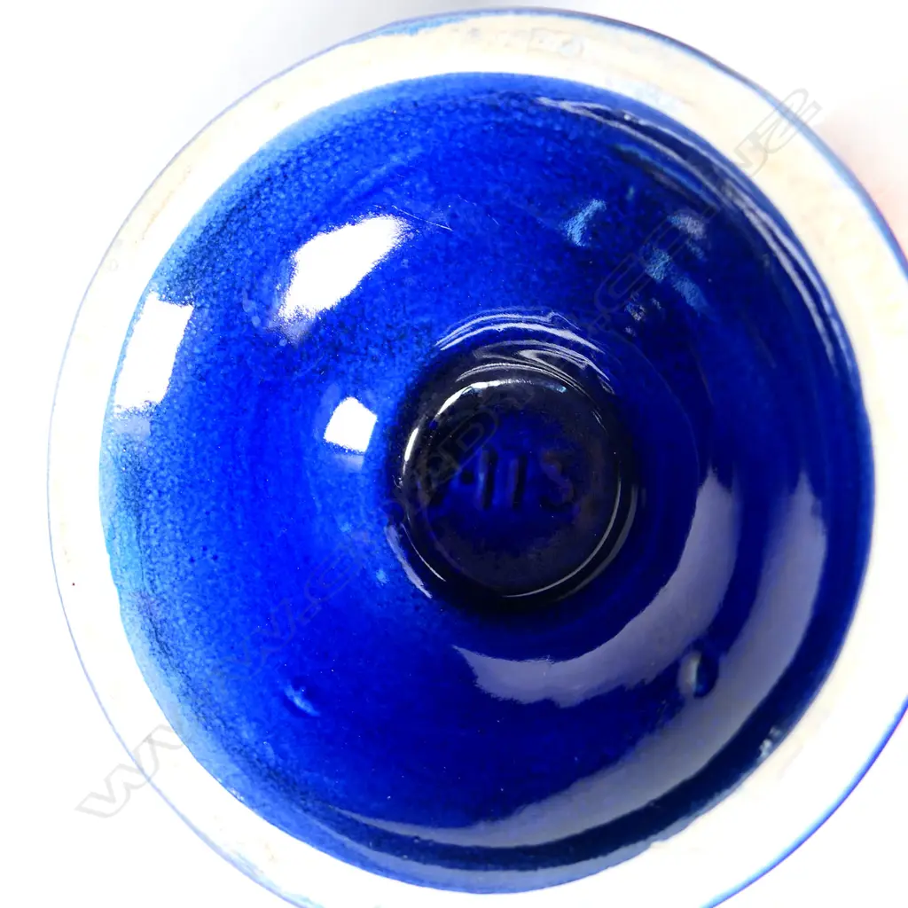 Two uncommon Titian Pottery cobalt blue floral decorated vases Image 1++