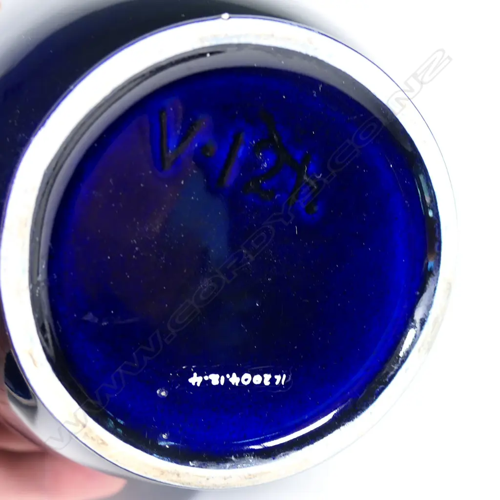 Two uncommon Titian Pottery cobalt blue floral decorated vases Image 1++