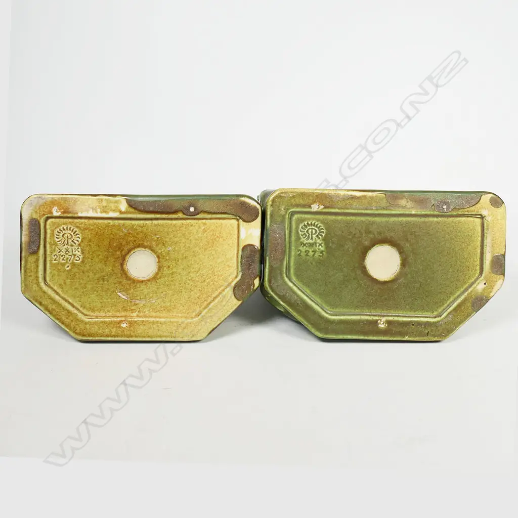 Pair 1925 Rookwood (USA) raven green glaze bookends #2275 designed by William MacDonald. H.135mm. Image 1++