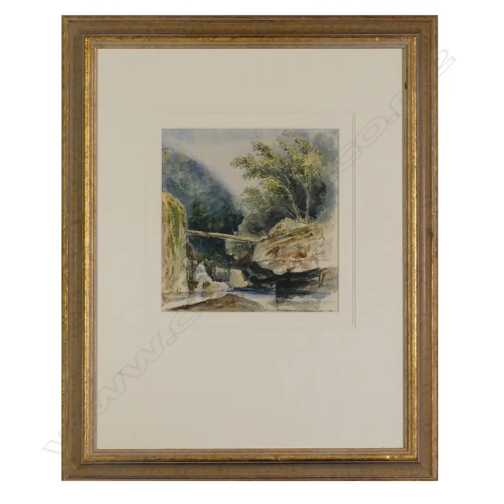Richard Aldworth Oliver (1811-1889) 'Wooden Bridge over Waterfall' Image 1++