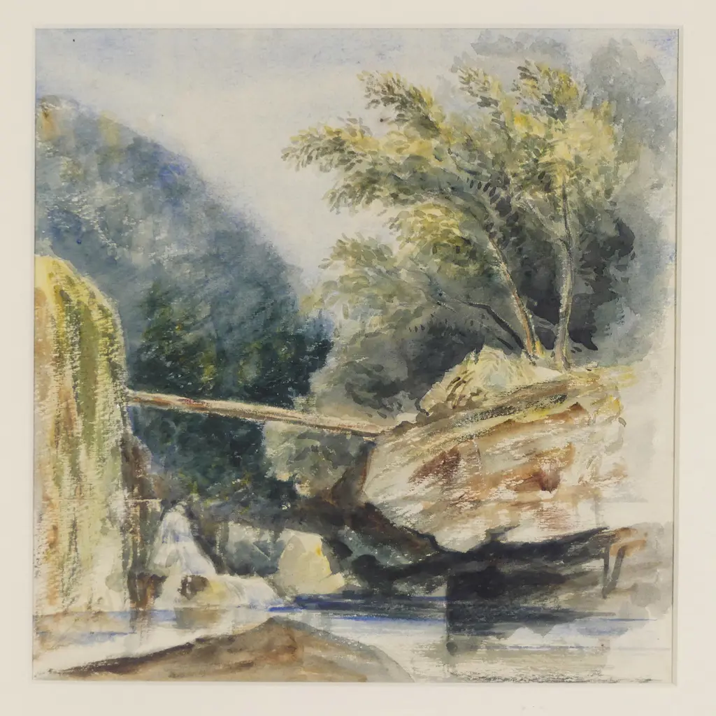 Richard Aldworth Oliver (1811-1889) 'Wooden Bridge over Waterfall' Image 1++