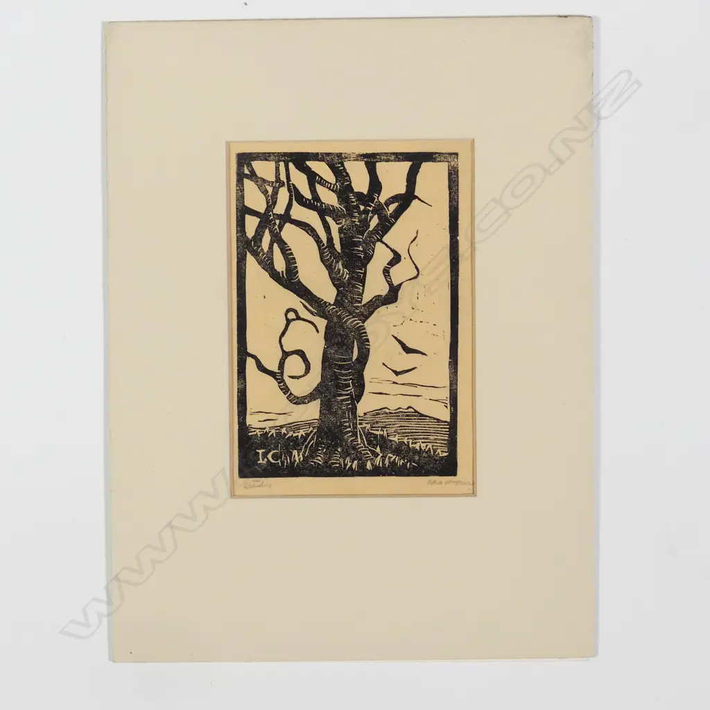 Ida H. Carey (1891-1982) 'Study' linocut Image 1++
