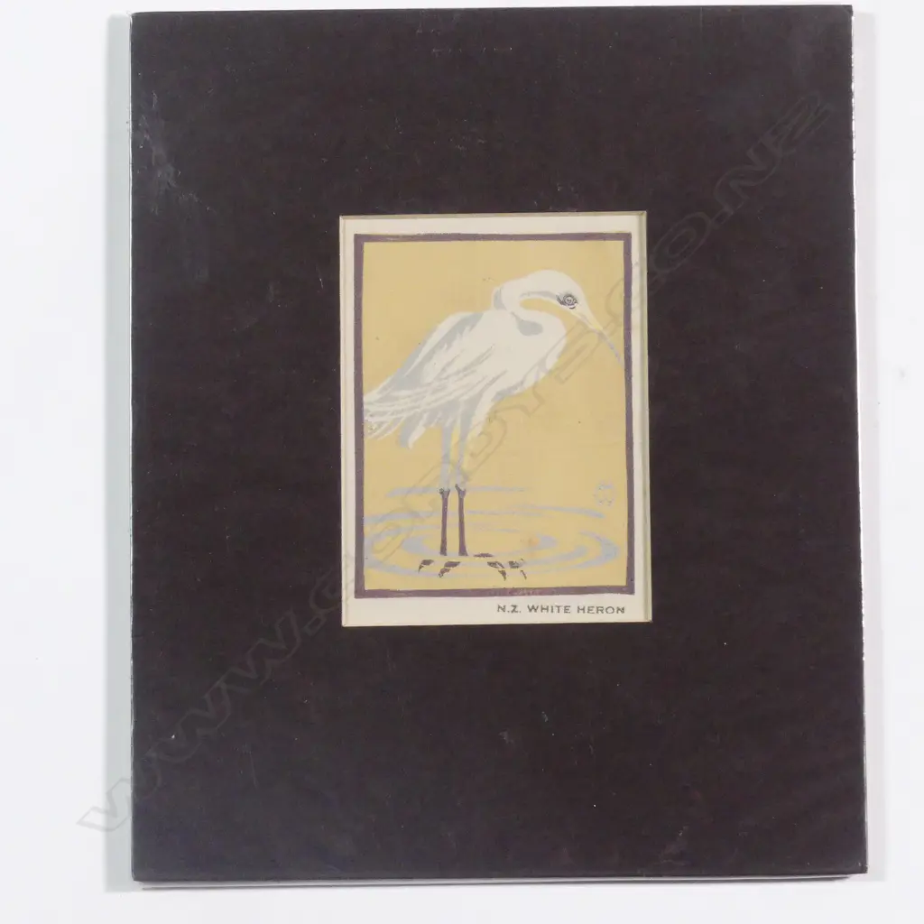 Hilda Wiseman 'N.Z. White Heron' linocut Image 1++