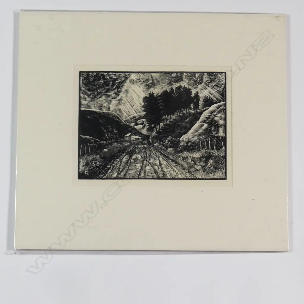 Ernest Mervyn Taylor 'Dark Valley' woodblock Image 1++