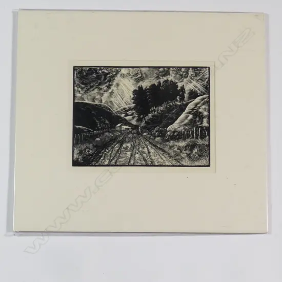 Ernest Mervyn Taylor 'Dark Valley' woodblock