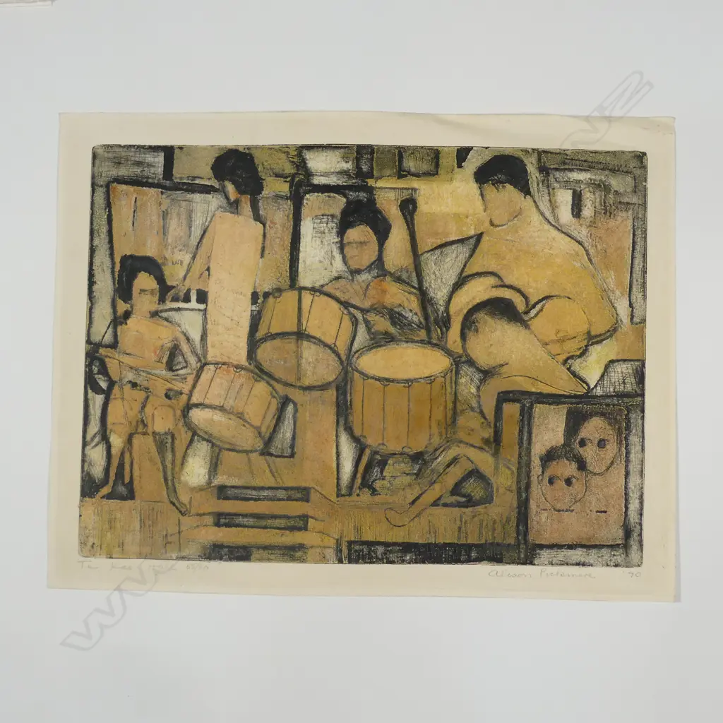 Alison Pickmere (1909-1971) 'Te Kao Hall' etching Image 1++