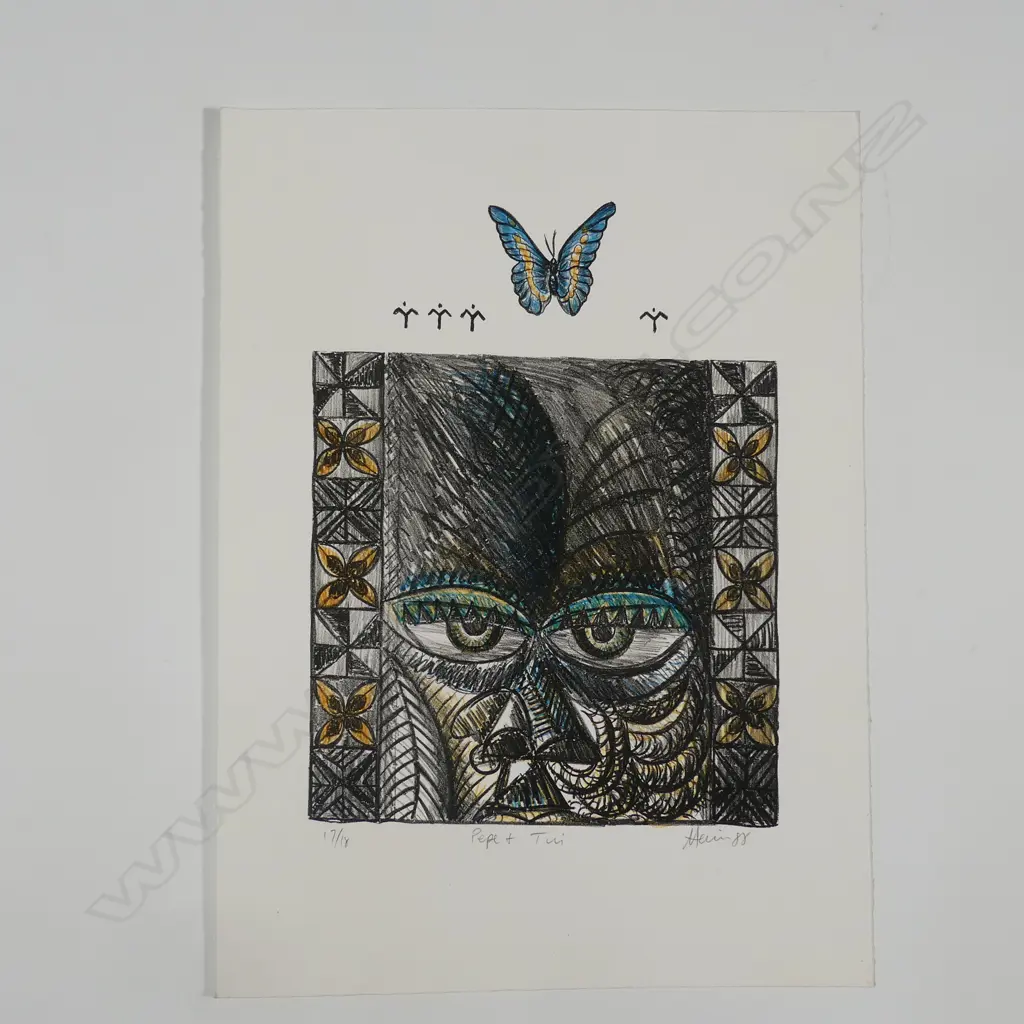 Fatu Feu'u (b. 1946) 'Pepe + Tui' lithograph Image 1++