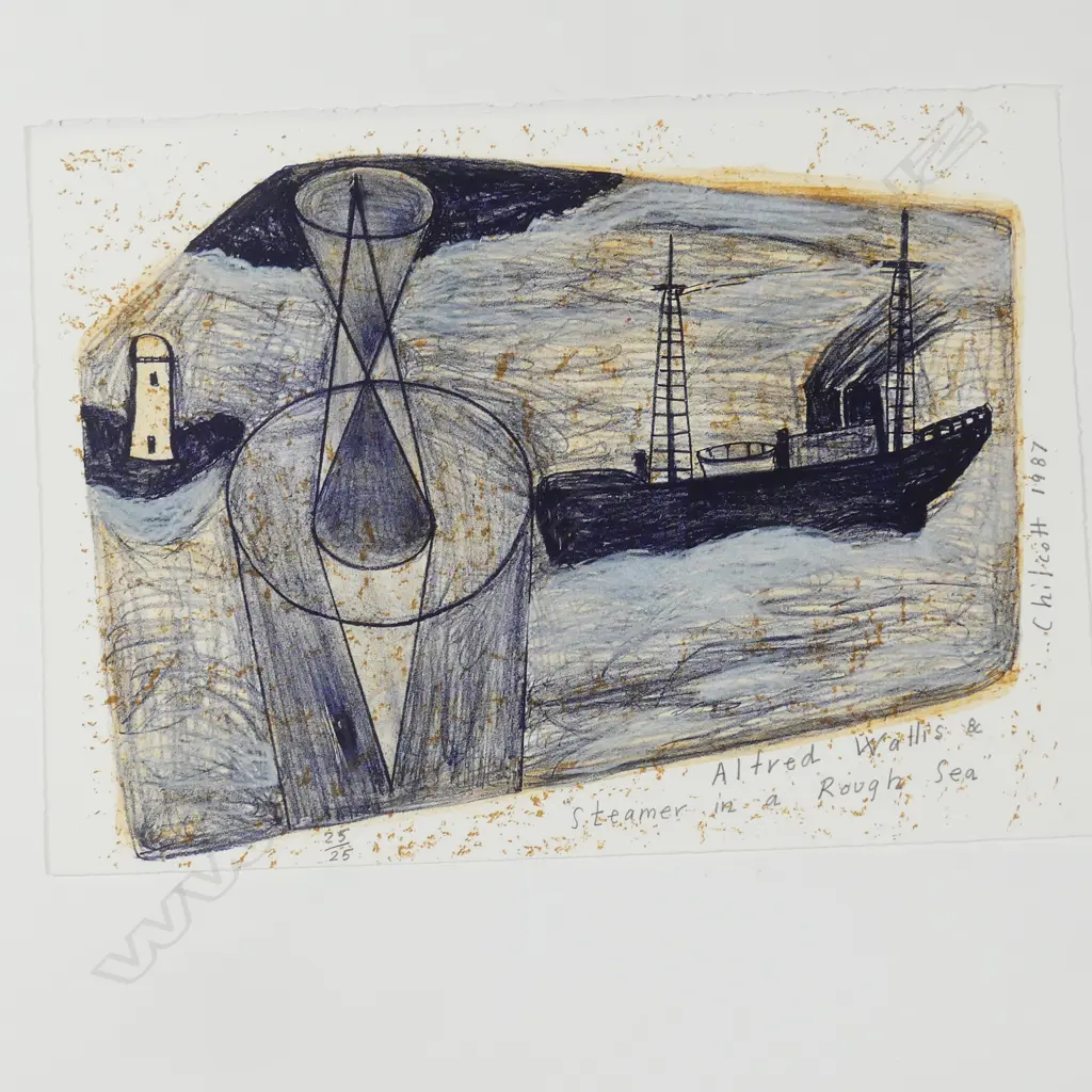 Gavin Chilcott (b. 1950) 'Alfred Wallis & Steamer in a Rough Sea' lithograph Image 1++