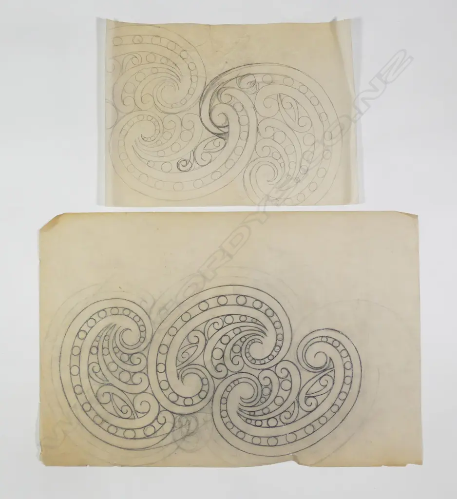 Theo Schoon (1915 - 1985) two untitled sketches - koru motifs Image 1++
