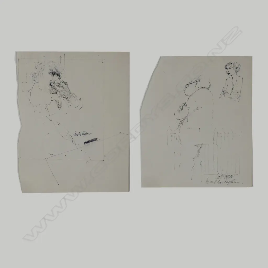 Garth Tapper (1927-1999) two portrait sketchbook pages Image 1++