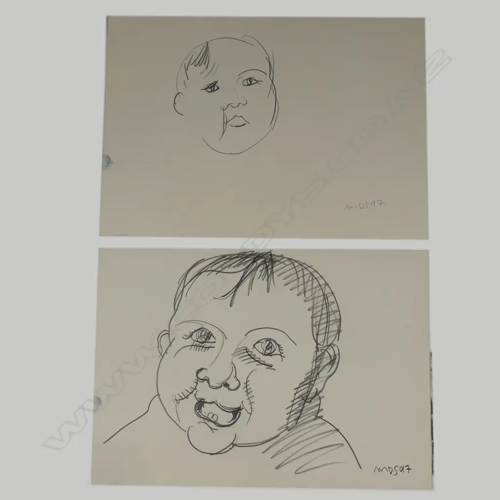Michael Smither (b. 1939) two portrait sketches of children Image 1++