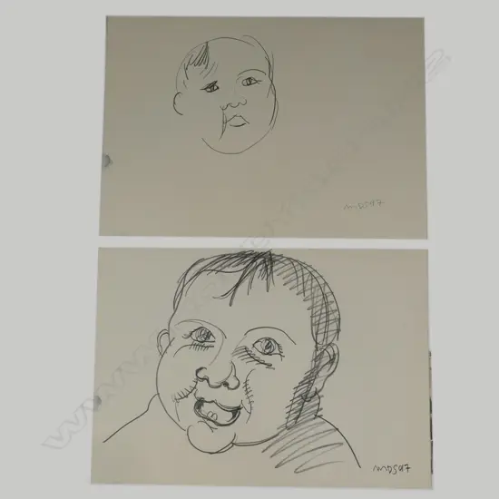 Michael Smither (b. 1939) two portrait sketches of children