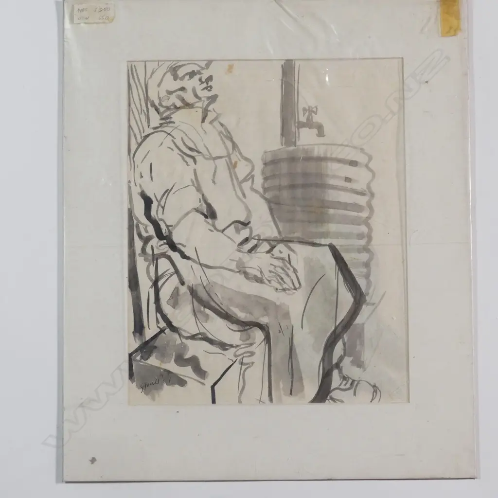 Anthony Stones (b. 1933) 'Vineyard Worker' Indian ink on paper Image 1++