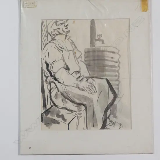 Anthony Stones (b. 1933) 'Vineyard Worker' Indian ink on paper