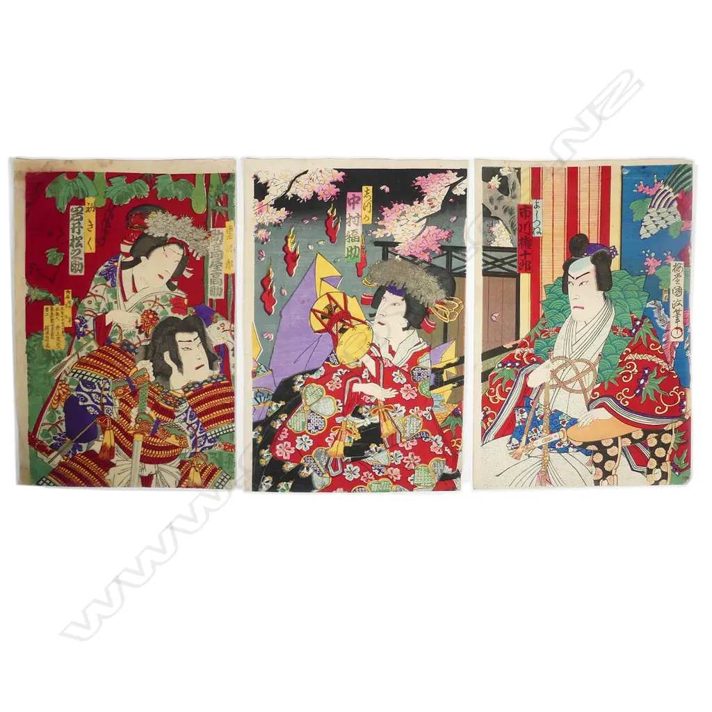 Three Japanese ukiyo-e woodblock prints Image 1++