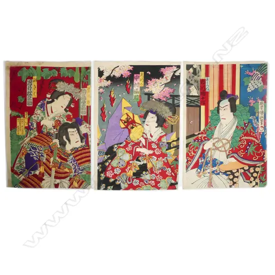 Three Japanese ukiyo-e woodblock prints