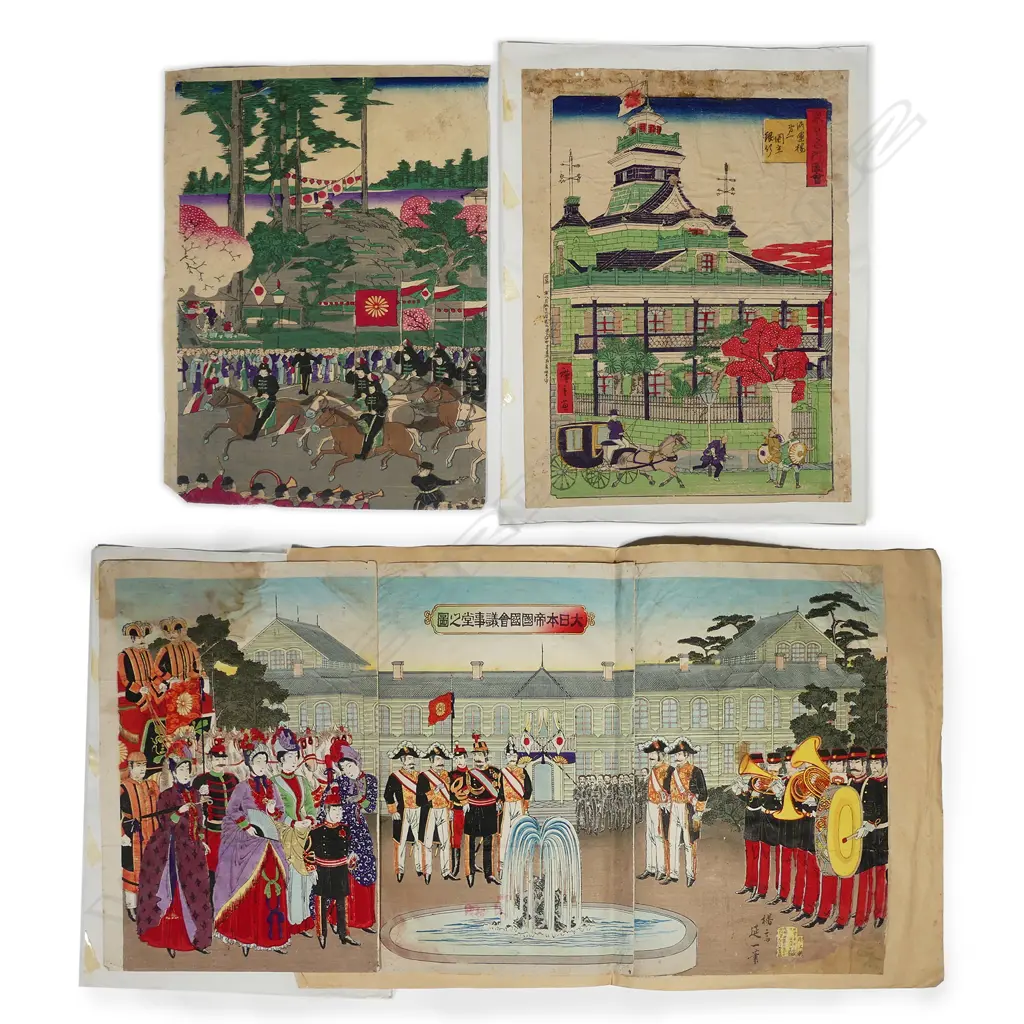 Japanese ukiyo-e woodblock triptych prints by Watanabe Nobukazu Image 1++