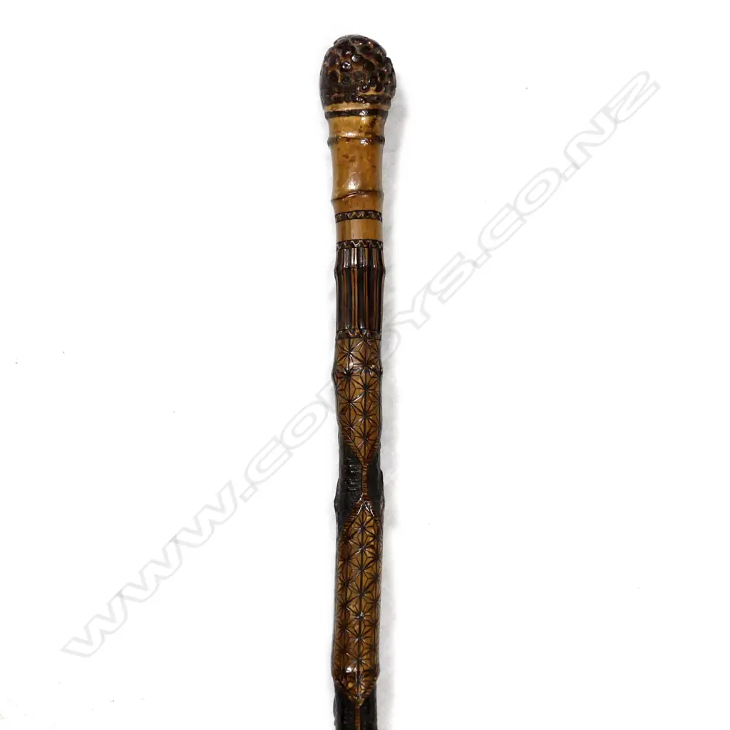 A carved Japanese bamboo walking stick Image 1++