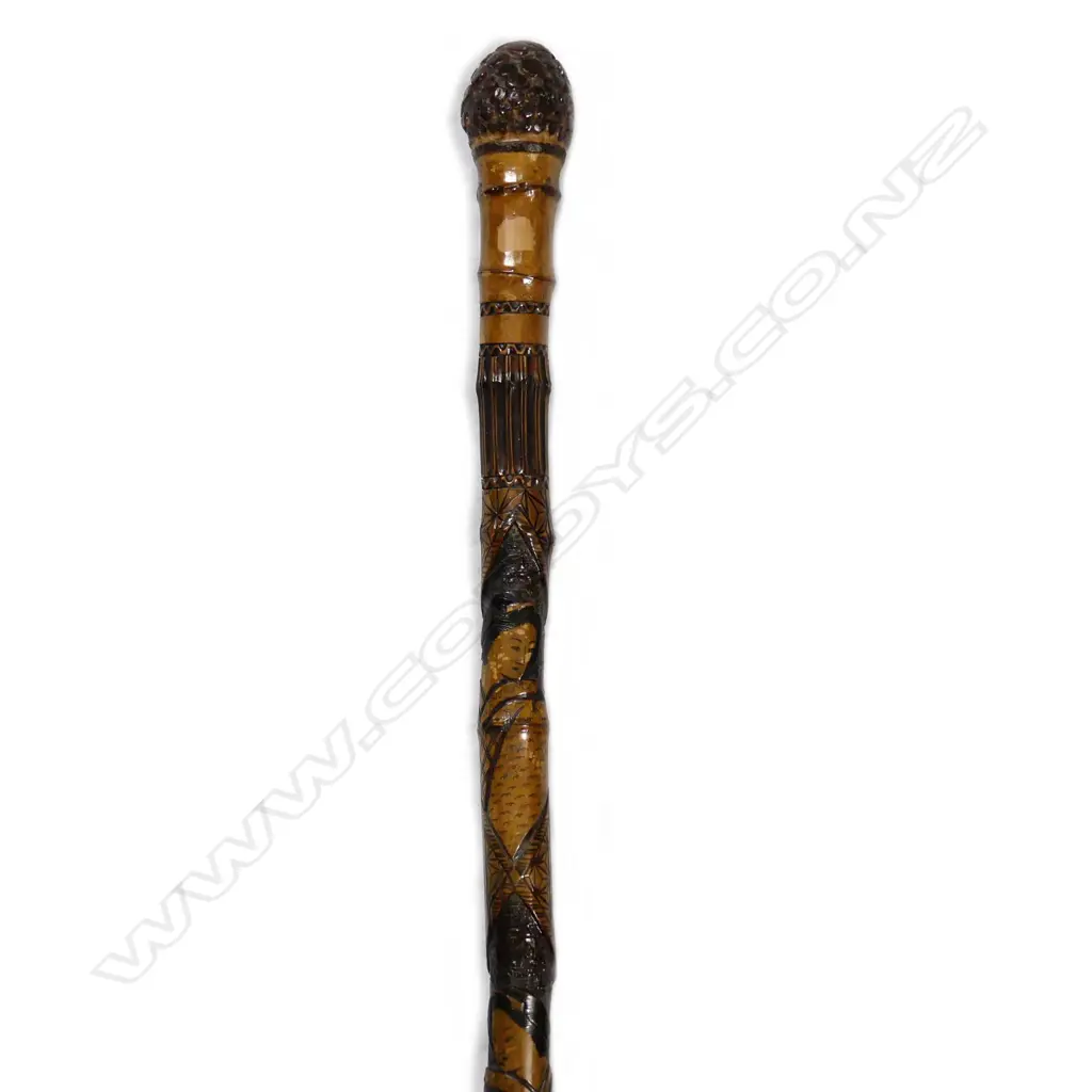 A carved Japanese bamboo walking stick Image 1++