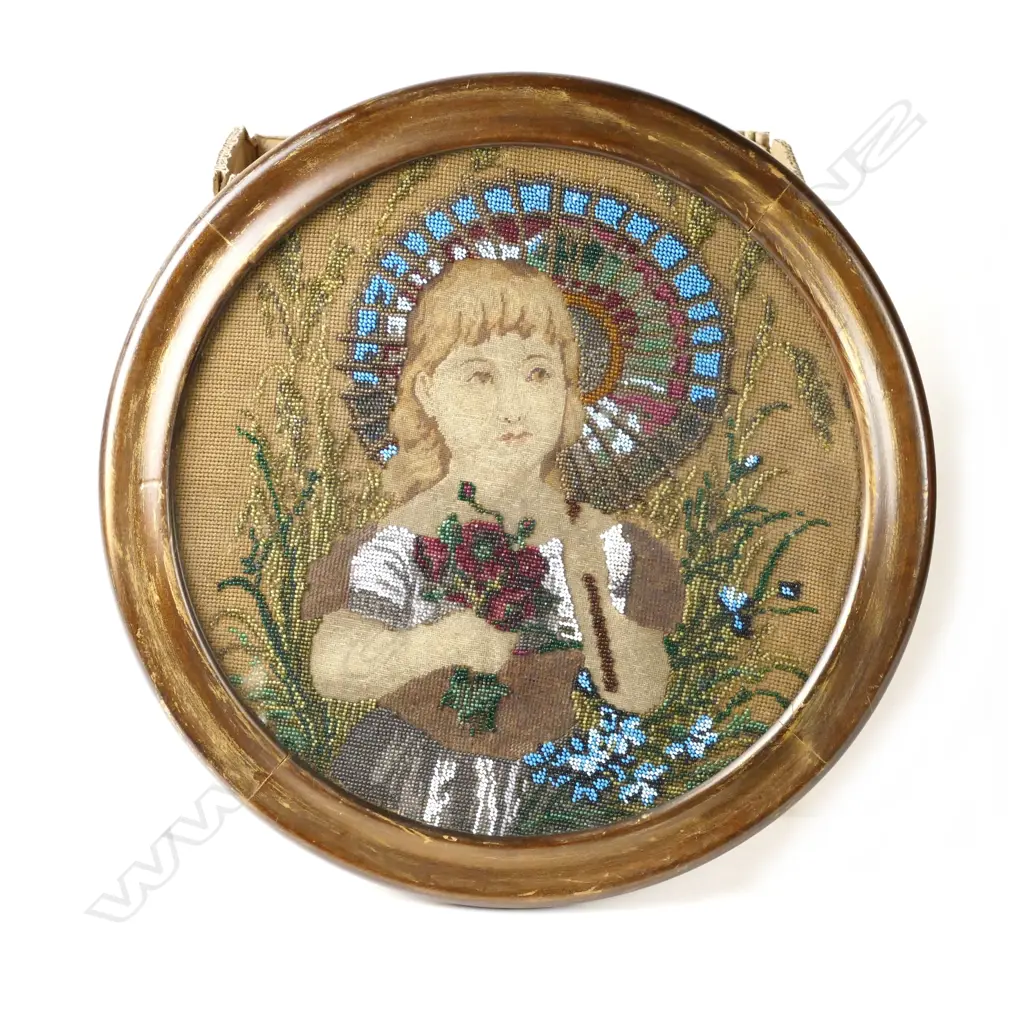 A Victorian beaded portrait 'Girl with Umbrella' Image 1++