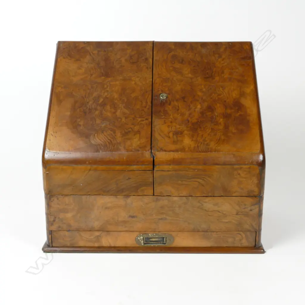 A Victorian burr walnut stationery box Image 1++