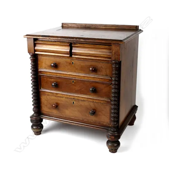 A miniature colonial cedar chest of five drawers