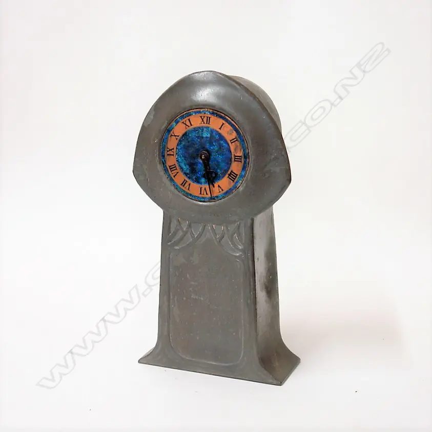 A c.1900-1910 Liberty & Co. Tudric pewter and enamel clock designed by Archibald Knox Image 1++